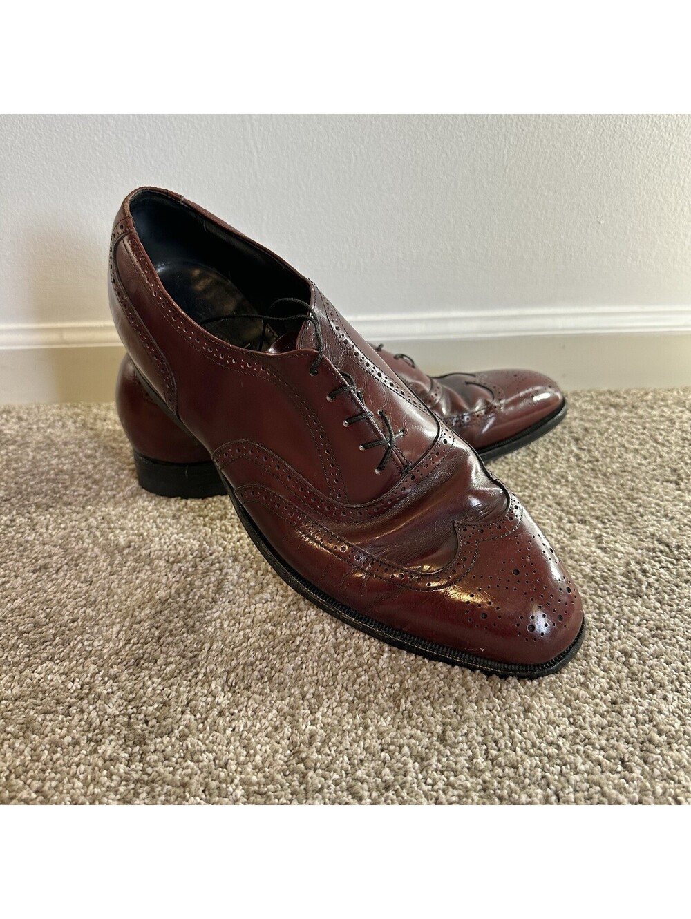 Vintage Stafford Sz 13M Leather Lace Up Loafers Oxfords Elegant Wing Tip Formal